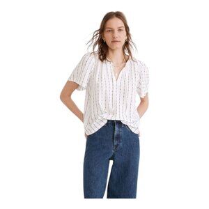 Madewell Tie-Neck Embroidered Stripe Tunic Top in Black & White Boho Women's XS